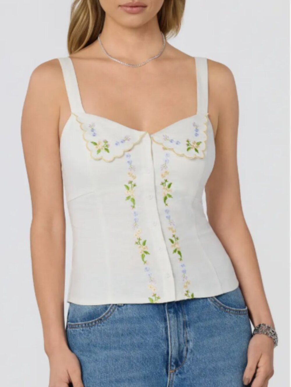 ASTR the Label Shayna Floral Embroidered Button Up Top – Off White – Large – NWT